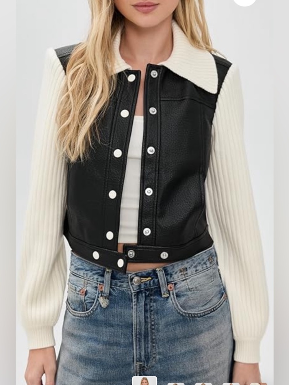 Cing à Sept Faux Leather Knit Sleeve Ciara Jacket, excellent condition